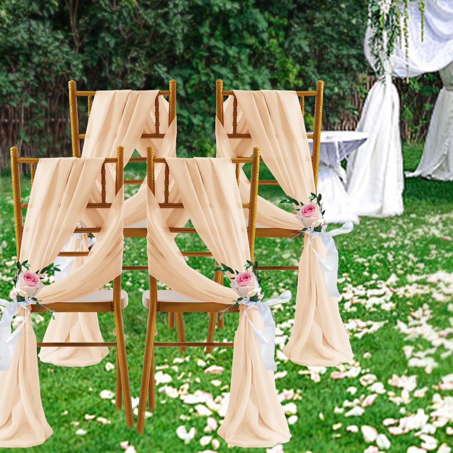2 Pack Elegant Chiffon Wedding Arch Draping Fabric Panels for Outdoor Ceremony Backdrop and Party Decoration V1107-CS-HLSM7