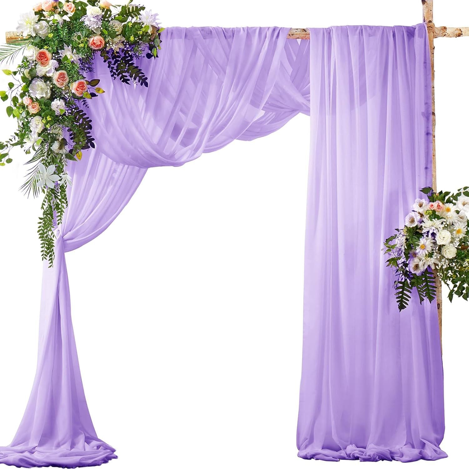 2 Pack Elegant Chiffon Wedding Arch Draping Fabric Panels for Outdoor Ceremony Backdrop and Party Decoration V1107-CS-HLSM8
