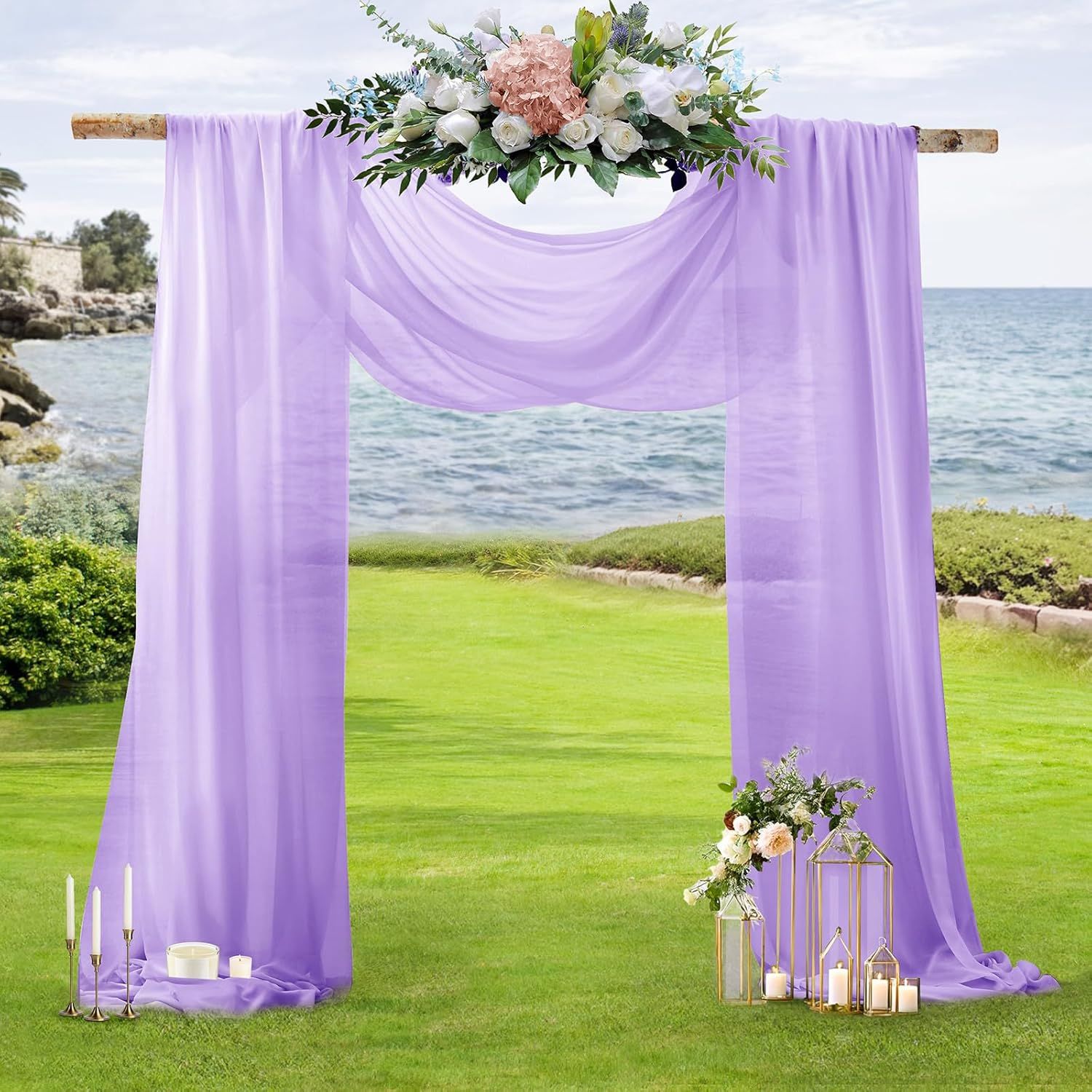 2 Pack Elegant Chiffon Wedding Arch Draping Fabric Panels for Outdoor Ceremony Backdrop and Party Decoration V1107-CS-HLSM8