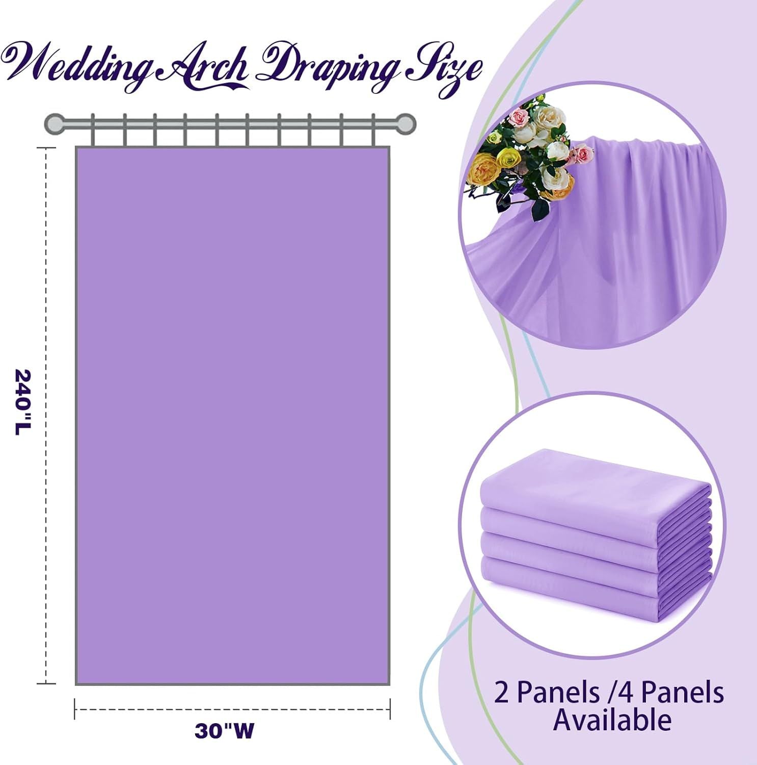 2 Pack Elegant Chiffon Wedding Arch Draping Fabric Panels for Outdoor Ceremony Backdrop and Party Decoration V1107-CS-HLSM8