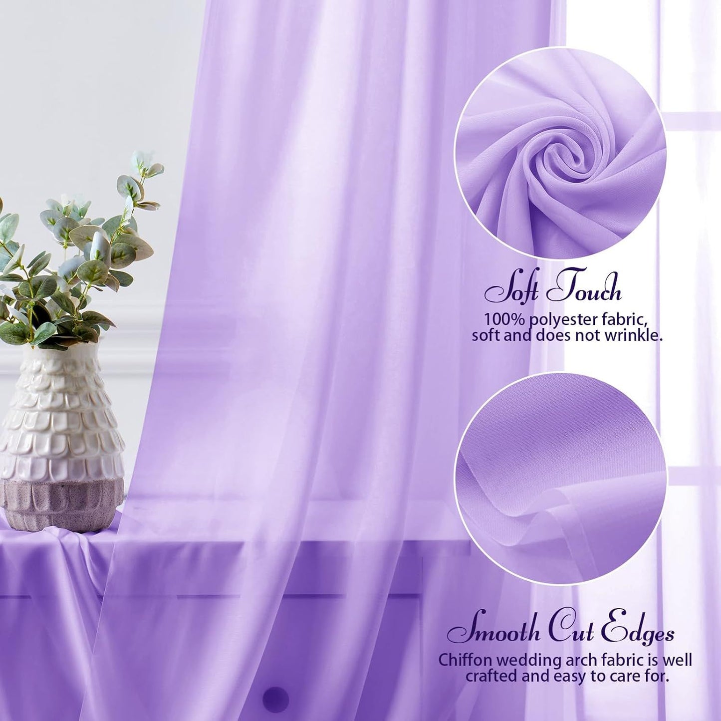 2 Pack Elegant Chiffon Wedding Arch Draping Fabric Panels for Outdoor Ceremony Backdrop and Party Decoration V1107-CS-HLSM8
