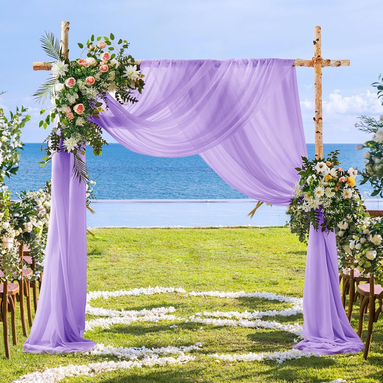 2 Pack Elegant Chiffon Wedding Arch Draping Fabric Panels for Outdoor Ceremony Backdrop and Party Decoration V1107-CS-HLSM8