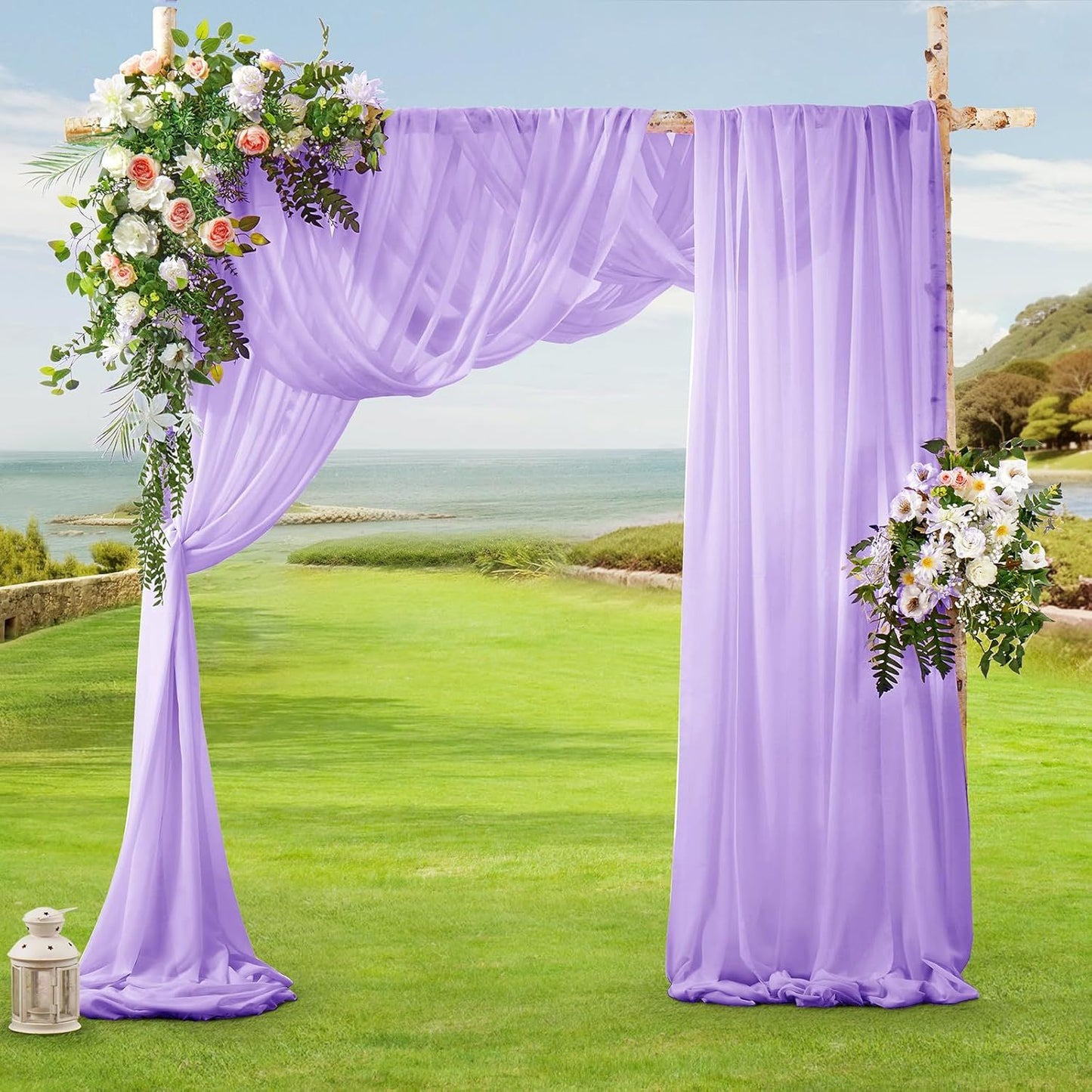 2 Pack Elegant Chiffon Wedding Arch Draping Fabric Panels for Outdoor Ceremony Backdrop and Party Decoration V1107-CS-HLSM8