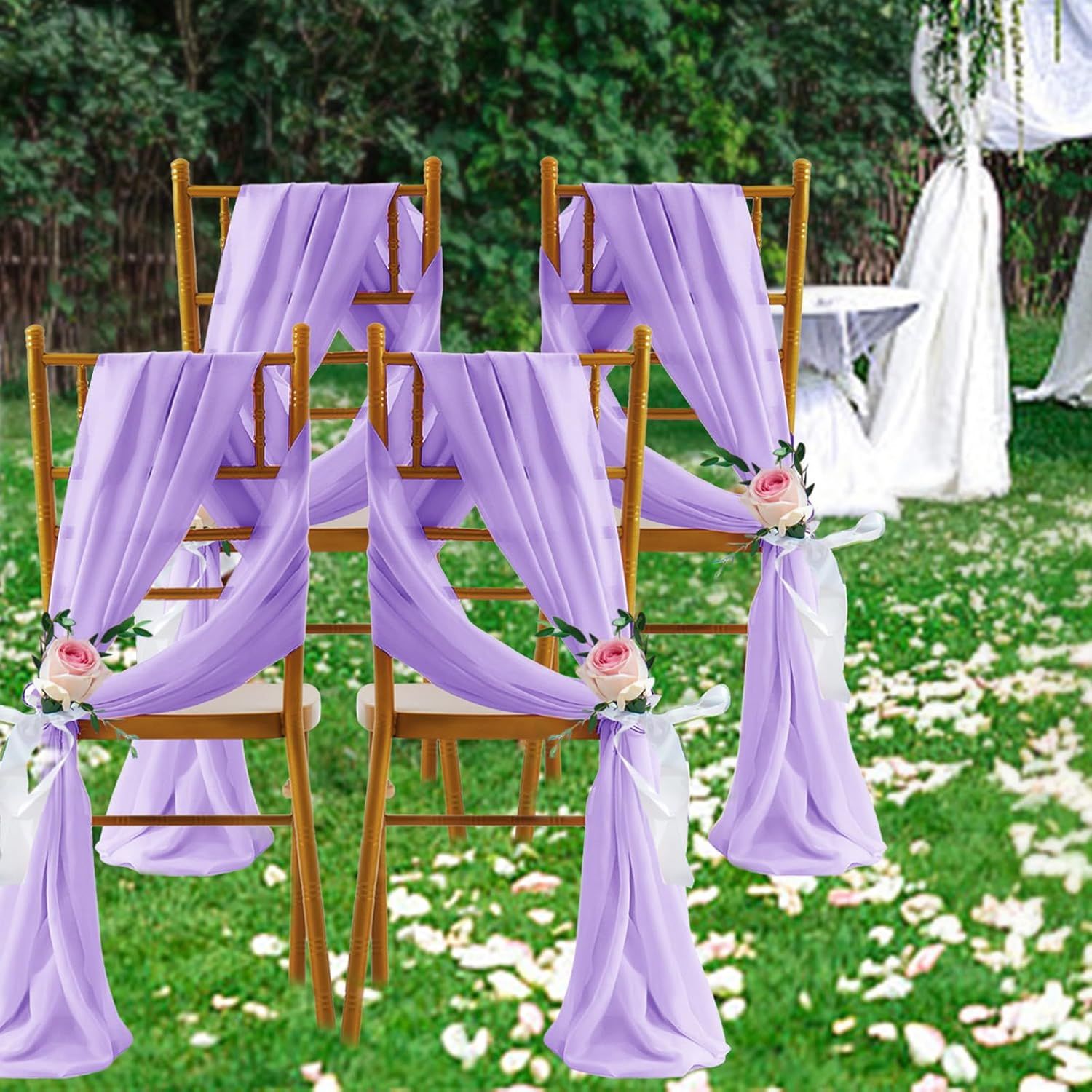 2 Pack Elegant Chiffon Wedding Arch Draping Fabric Panels for Outdoor Ceremony Backdrop and Party Decoration V1107-CS-HLSM8