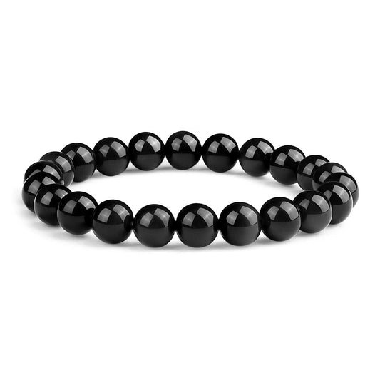 10mm Natural Black Obsidian Beaded Bracelet for Men and Women - Stretchable Healing Crystal Jewelry with V1107-CS-HSJSC10