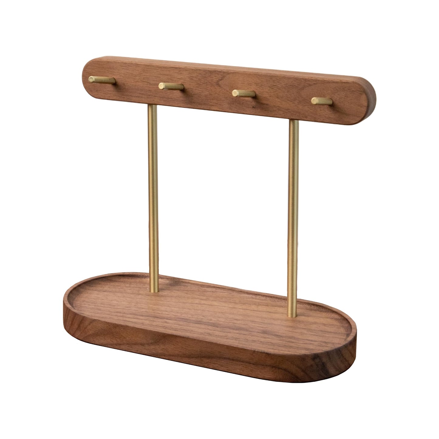 Modern Walnut Wood Key Holder with Brass Hooks - Desktop Organizer for Keys, Jewelry, Watches, and Small V1107-CS-HTMBJZWJ