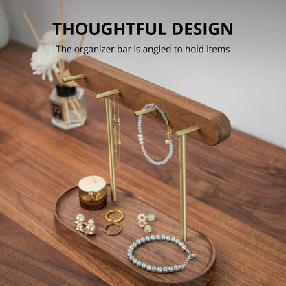 Modern Walnut Wood Key Holder with Brass Hooks - Desktop Organizer for Keys, Jewelry, Watches, and Small V1107-CS-HTMBJZWJ
