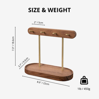 Modern Walnut Wood Key Holder with Brass Hooks - Desktop Organizer for Keys, Jewelry, Watches, and Small V1107-CS-HTMBJZWJ