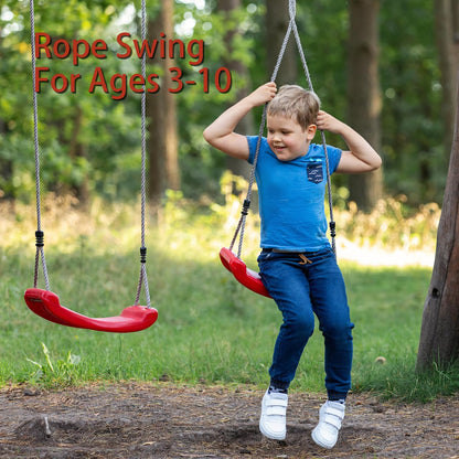Outdoor Kids Plastic Swing Seat with Adjustable Rope - Durable Tree Swing for Backyard, 220lb Capacity, Red V1107-CS-HWQQ