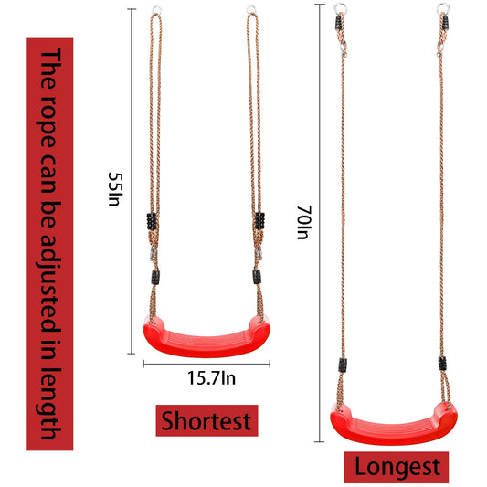 Outdoor Kids Plastic Swing Seat with Adjustable Rope - Durable Tree Swing for Backyard, 220lb Capacity, Red V1107-CS-HWQQ