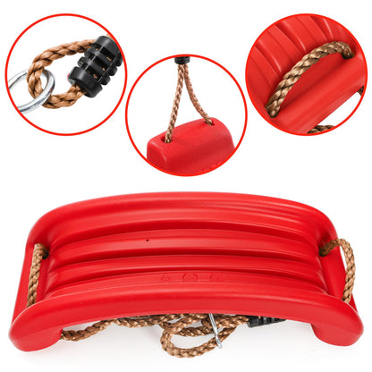 Outdoor Kids Plastic Swing Seat with Adjustable Rope - Durable Tree Swing for Backyard, 220lb Capacity, Red V1107-CS-HWQQ
