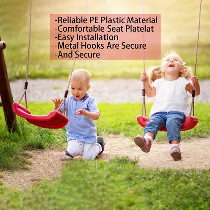 Outdoor Kids Plastic Swing Seat with Adjustable Rope - Durable Tree Swing for Backyard, 220lb Capacity, Red V1107-CS-HWQQ