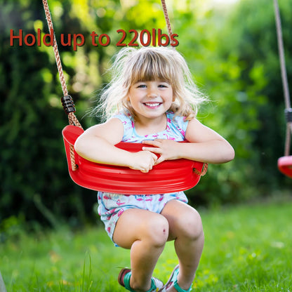 Outdoor Kids Plastic Swing Seat with Adjustable Rope - Durable Tree Swing for Backyard, 220lb Capacity, Red V1107-CS-HWQQ