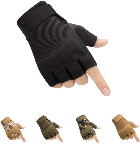 Tactical Fingerless Gloves with Knuckle Protection - Breathable Outdoor Gloves for Shooting, Hunting, V1107-CS-HWQXSTHS