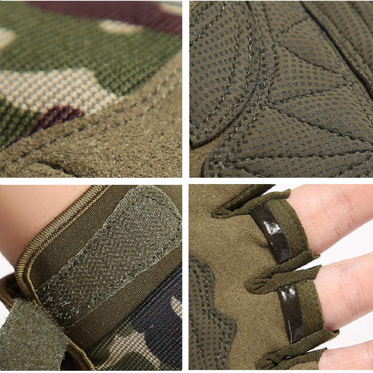 Tactical Fingerless Gloves with Knuckle Protection - Breathable Outdoor Gloves for Shooting, Hunting, V1107-CS-HWQXSTHS
