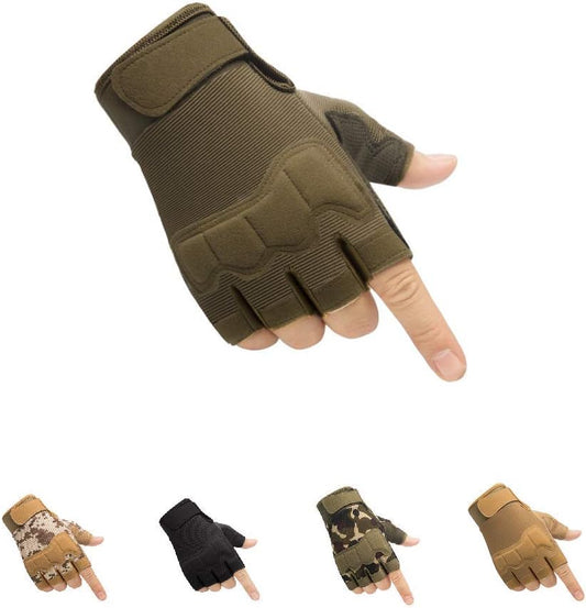 Tactical Fingerless Gloves with Knuckle Protection - Breathable Outdoor Gloves for Shooting, Hunting, V1107-CS-HWQXSTLS