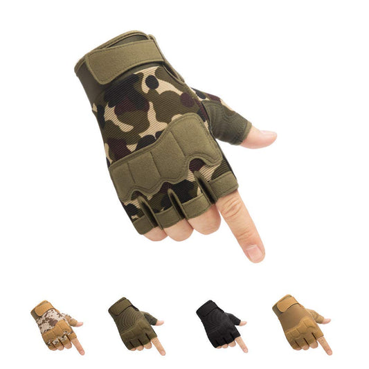 Tactical Fingerless Gloves with Knuckle Protection - Breathable Outdoor Gloves for Shooting, Hunting, V1107-CS-HWQXSTM