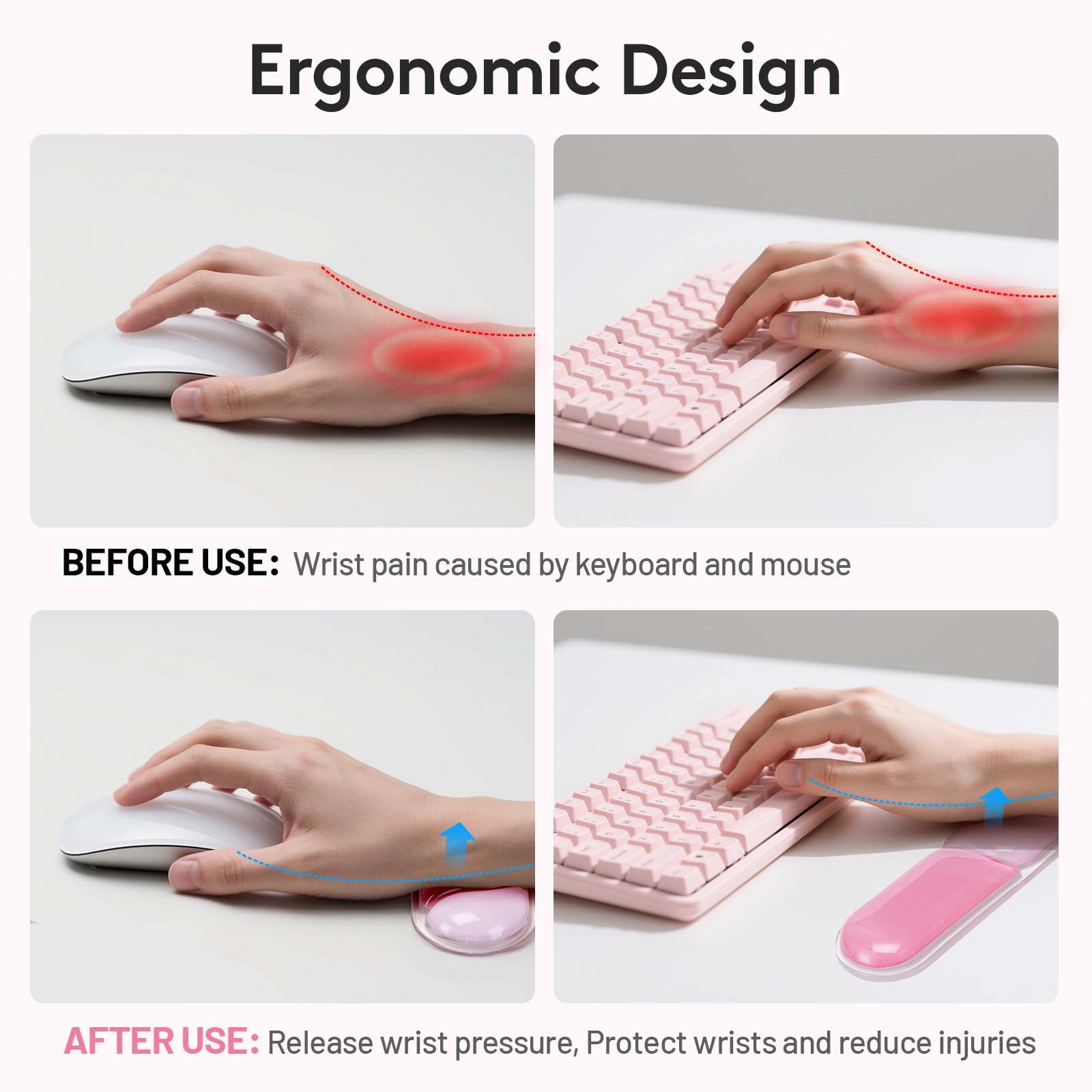 Ergonomic Gel Wrist Rest Set - Keyboard and Mouse Support Pad with Soft Cushioning for Office, Work, Gaming, V1107-CS-HWSBDF