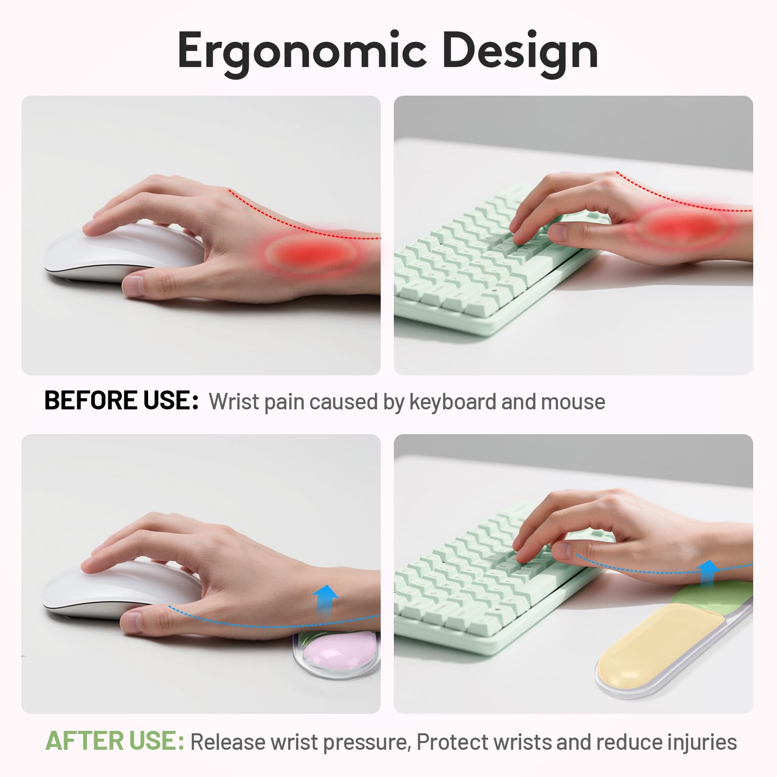 Ergonomic Gel Wrist Rest Set - Keyboard and Mouse Support Pad with Soft Cushioning for Office, Work, Gaming, V1107-CS-HWSBDFLC