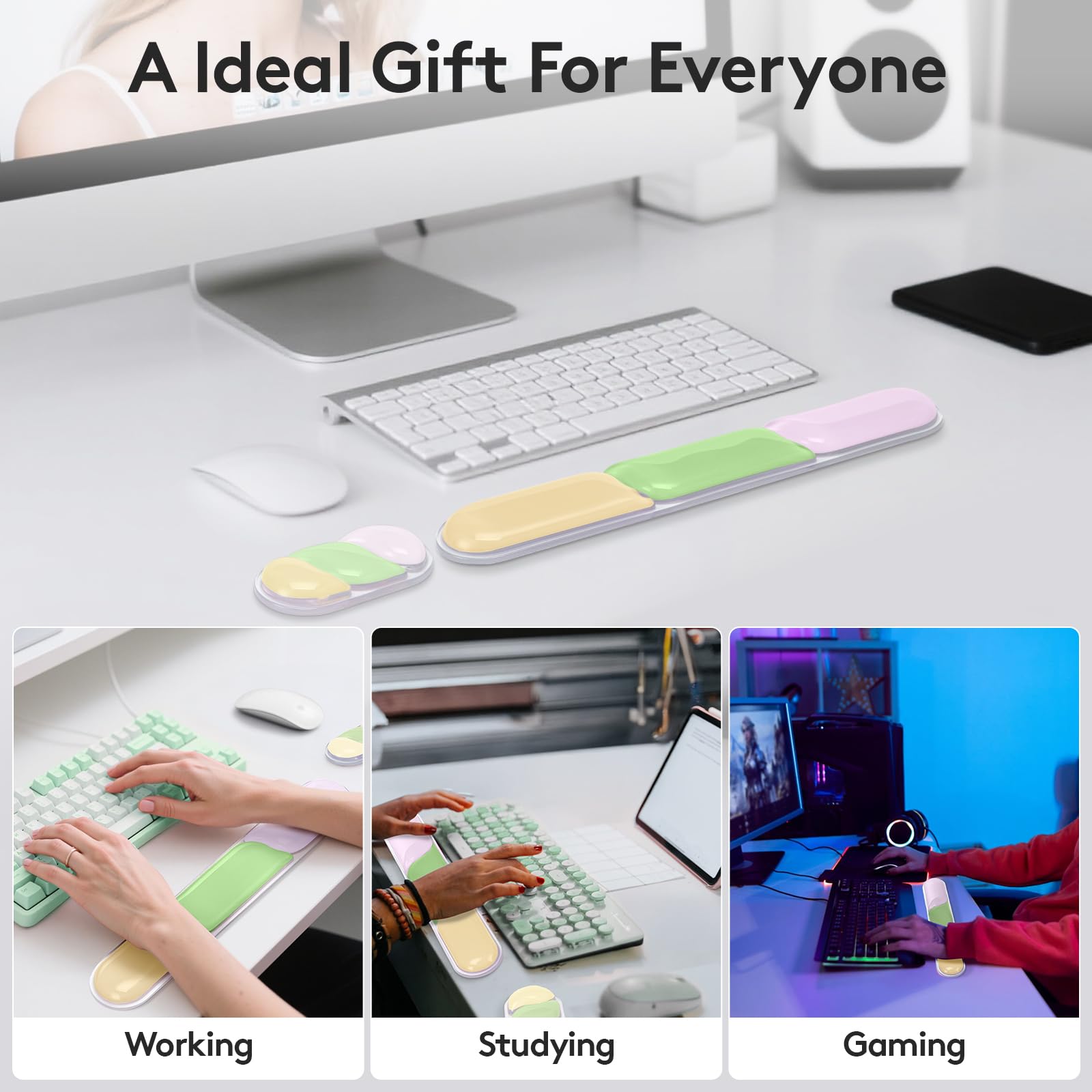 Ergonomic Gel Wrist Rest Set - Keyboard and Mouse Support Pad with Soft Cushioning for Office, Work, Gaming, V1107-CS-HWSBDFLC