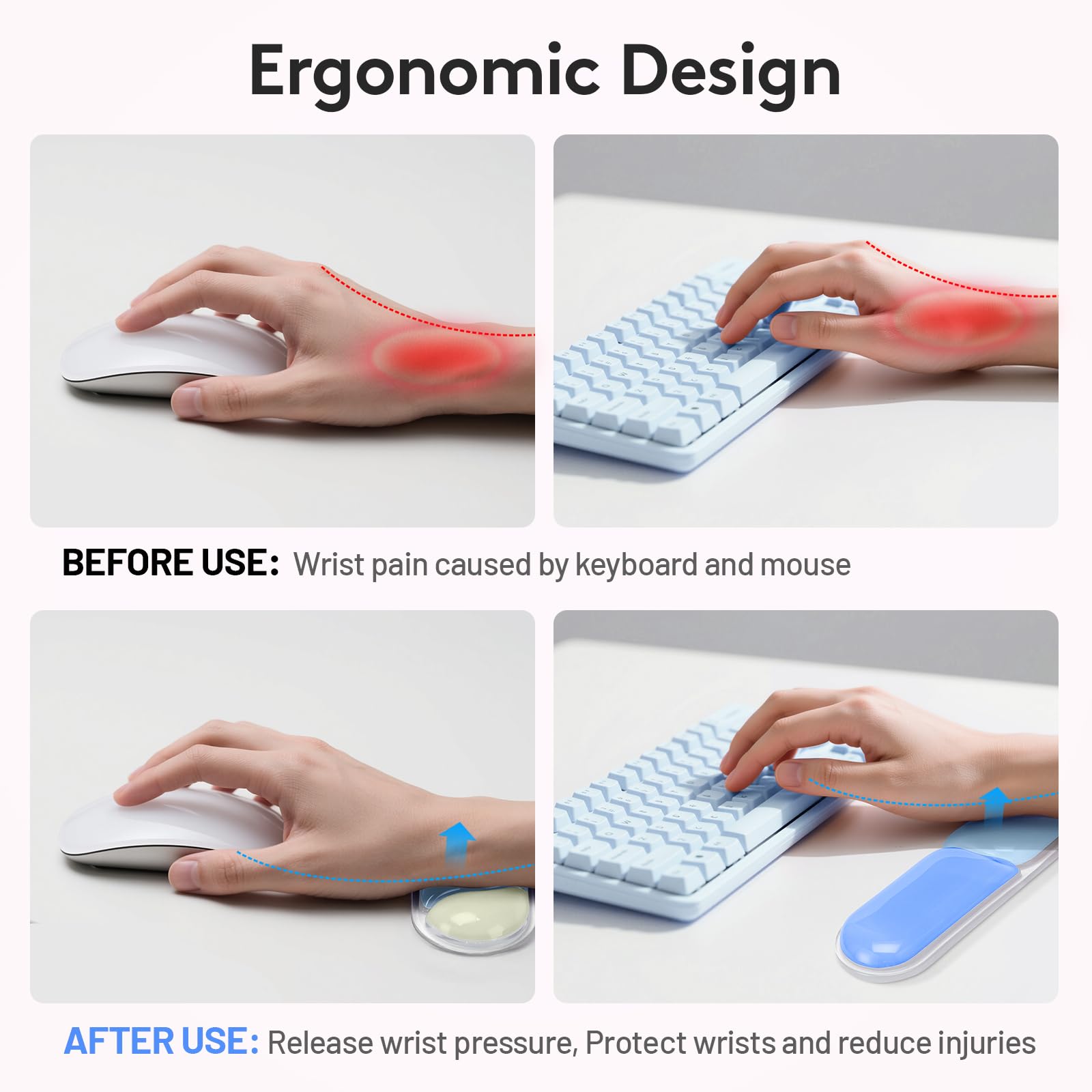 Ergonomic Gel Wrist Rest Set - Keyboard and Mouse Support Pad with Soft Cushioning for Office, Work, Gaming, V1107-CS-HWSBDL