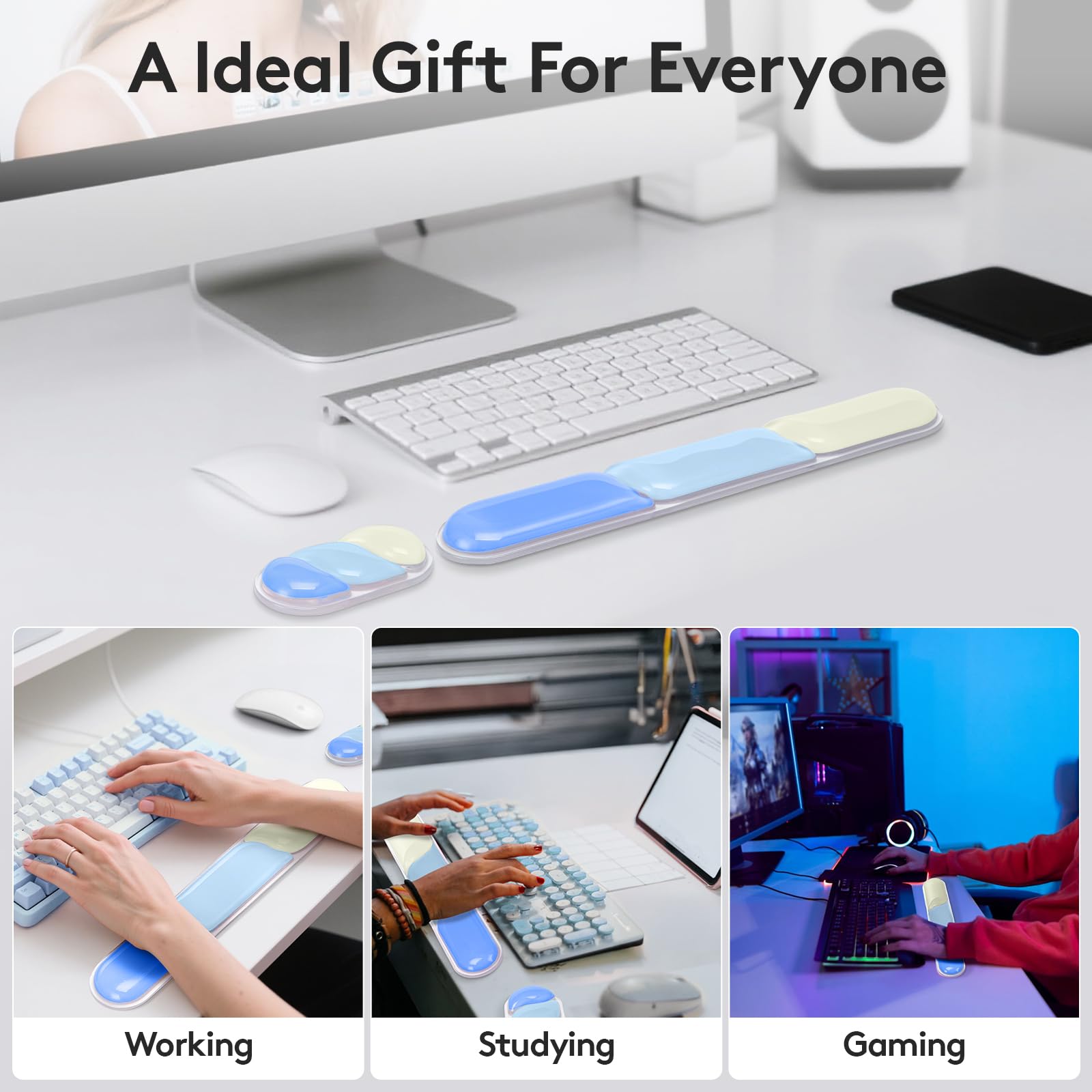 Ergonomic Gel Wrist Rest Set - Keyboard and Mouse Support Pad with Soft Cushioning for Office, Work, Gaming, V1107-CS-HWSBDL