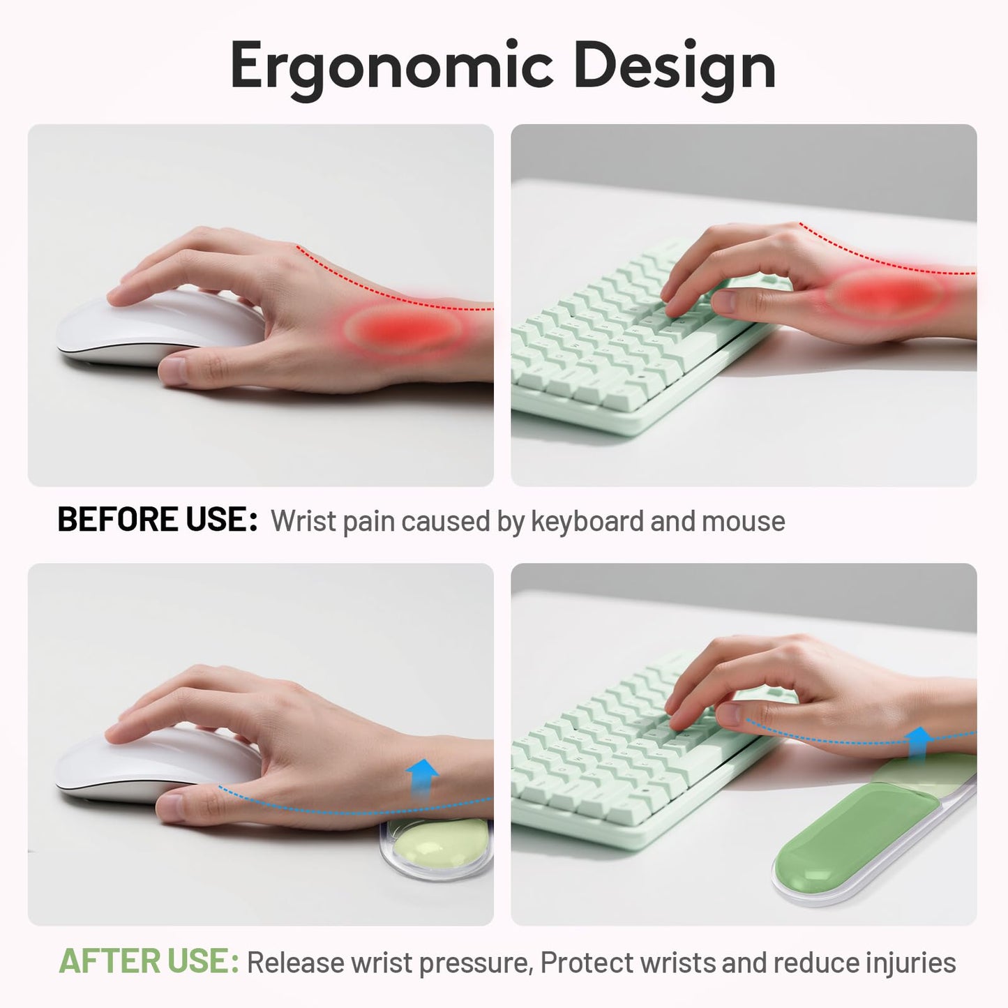 Ergonomic Gel Wrist Rest Set - Keyboard and Mouse Support Pad with Soft Cushioning for Office, Work, Gaming, V1107-CS-HWSBDLV
