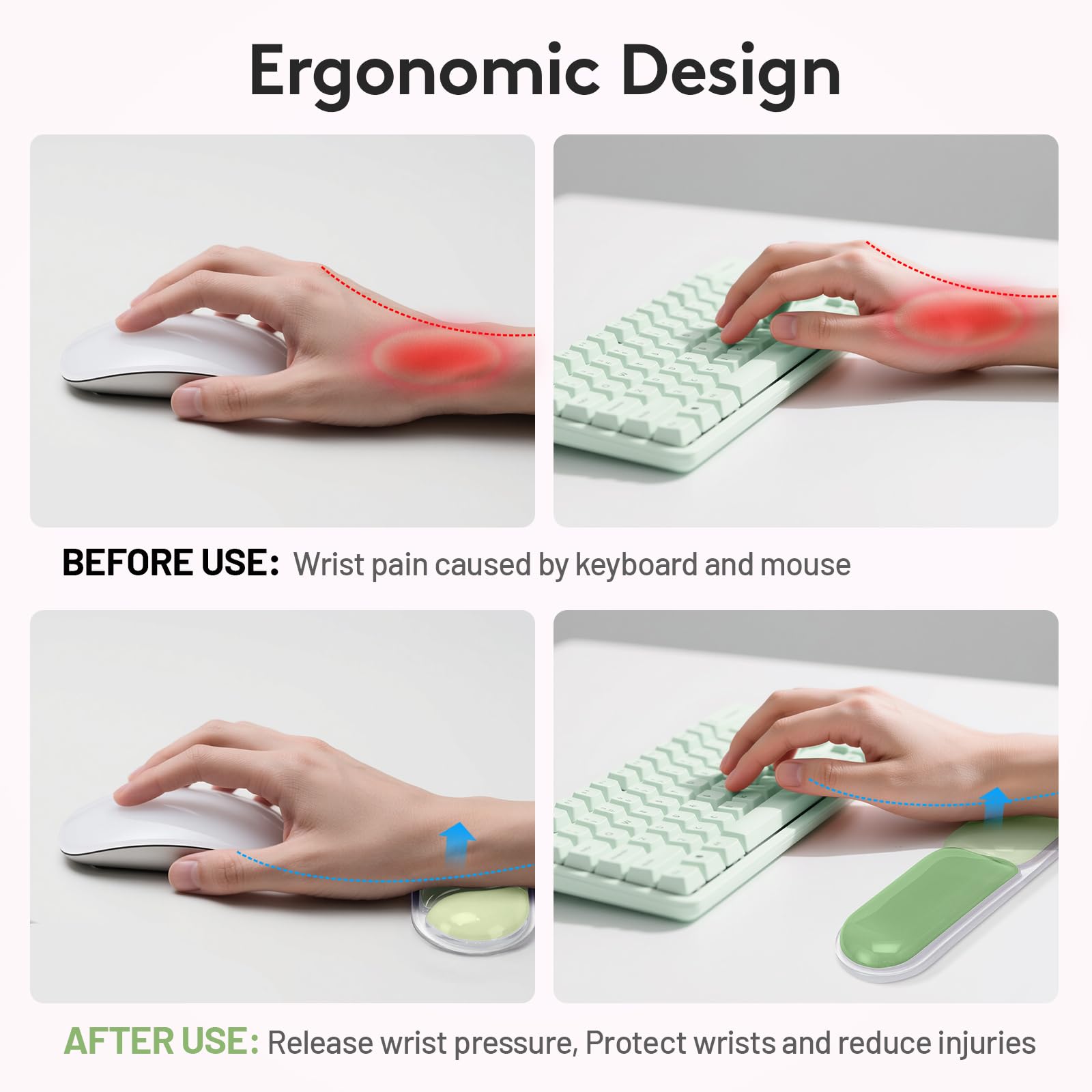 Ergonomic Gel Wrist Rest Set - Keyboard and Mouse Support Pad with Soft Cushioning for Office, Work, Gaming, V1107-CS-HWSBDLV