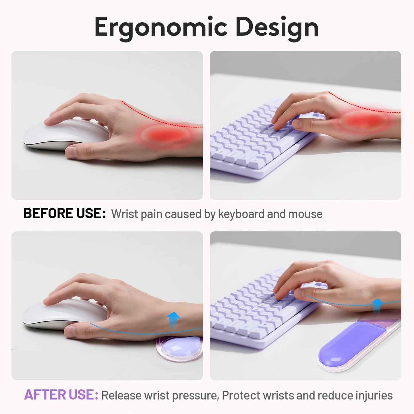 Ergonomic Gel Wrist Rest Set - Keyboard and Mouse Support Pad with Soft Cushioning for Office, Work, Gaming, V1107-CS-HWSBDZ