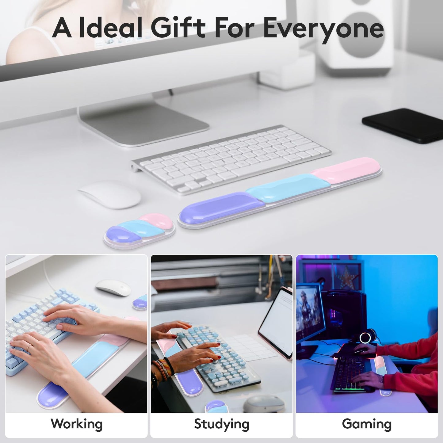 Ergonomic Gel Wrist Rest Set - Keyboard and Mouse Support Pad with Soft Cushioning for Office, Work, Gaming, V1107-CS-HWSBDZLF