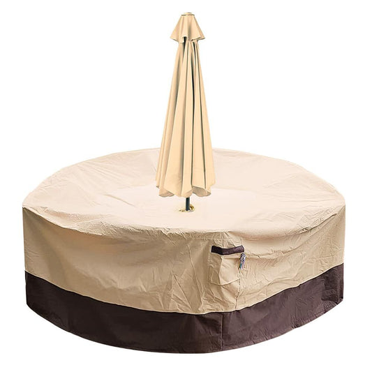 Round Patio Furniture Cover with Umbrella Hole: Waterproof 4-Season Protector for Garden, Balcony Table & V1107-CS-HWZYZ2