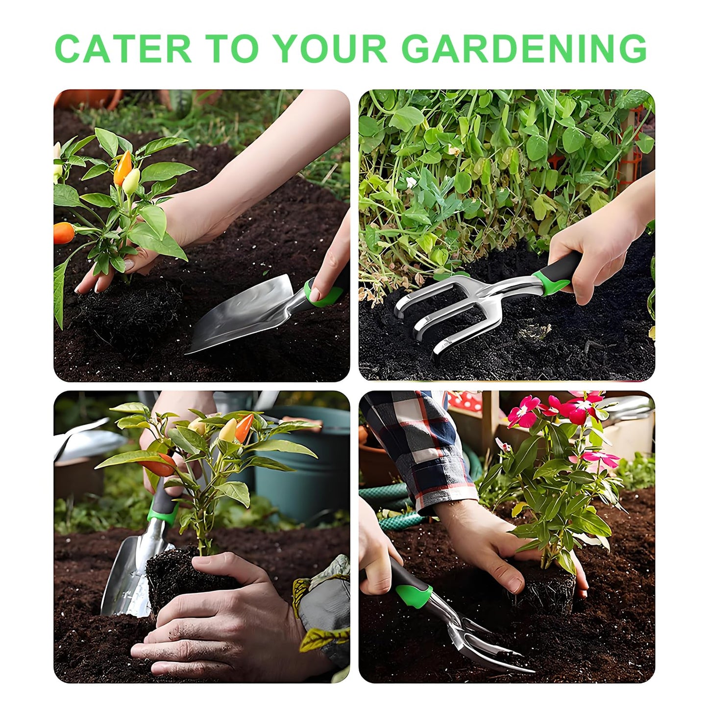 Complete 8-Piece Garden Tool Set with Carry Bag - Stainless Steel & Aluminum Tools for Digging, Pruning, V1107-CS-HYGJ
