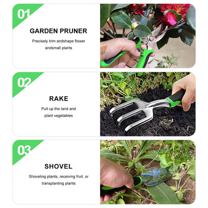 Complete 8-Piece Garden Tool Set with Carry Bag - Stainless Steel & Aluminum Tools for Digging, Pruning, V1107-CS-HYGJ