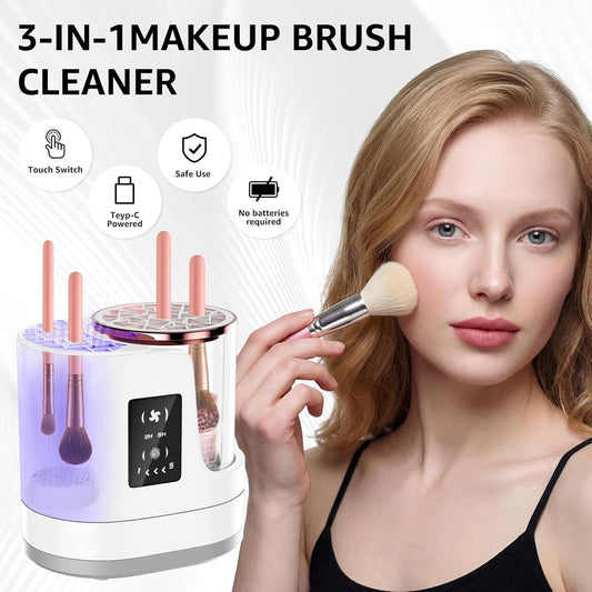 3-in-1 Electric Makeup Brush Cleaner & Dryer - Touchscreen Control, UV Sanitizing, 5-Min Auto Clean, 2H/5H V1107-CS-HZPQXQ