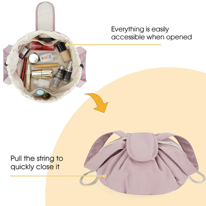 High-Capacity Barrel-Style Cosmetic Bag with Double Drawstring Closure - Water-Resistant, Padded Lining, V1107-CS-HZPSNDF