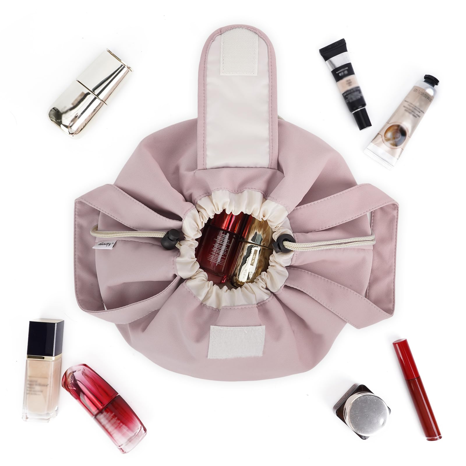 High-Capacity Barrel-Style Cosmetic Bag with Double Drawstring Closure - Water-Resistant, Padded Lining, V1107-CS-HZPSNDF