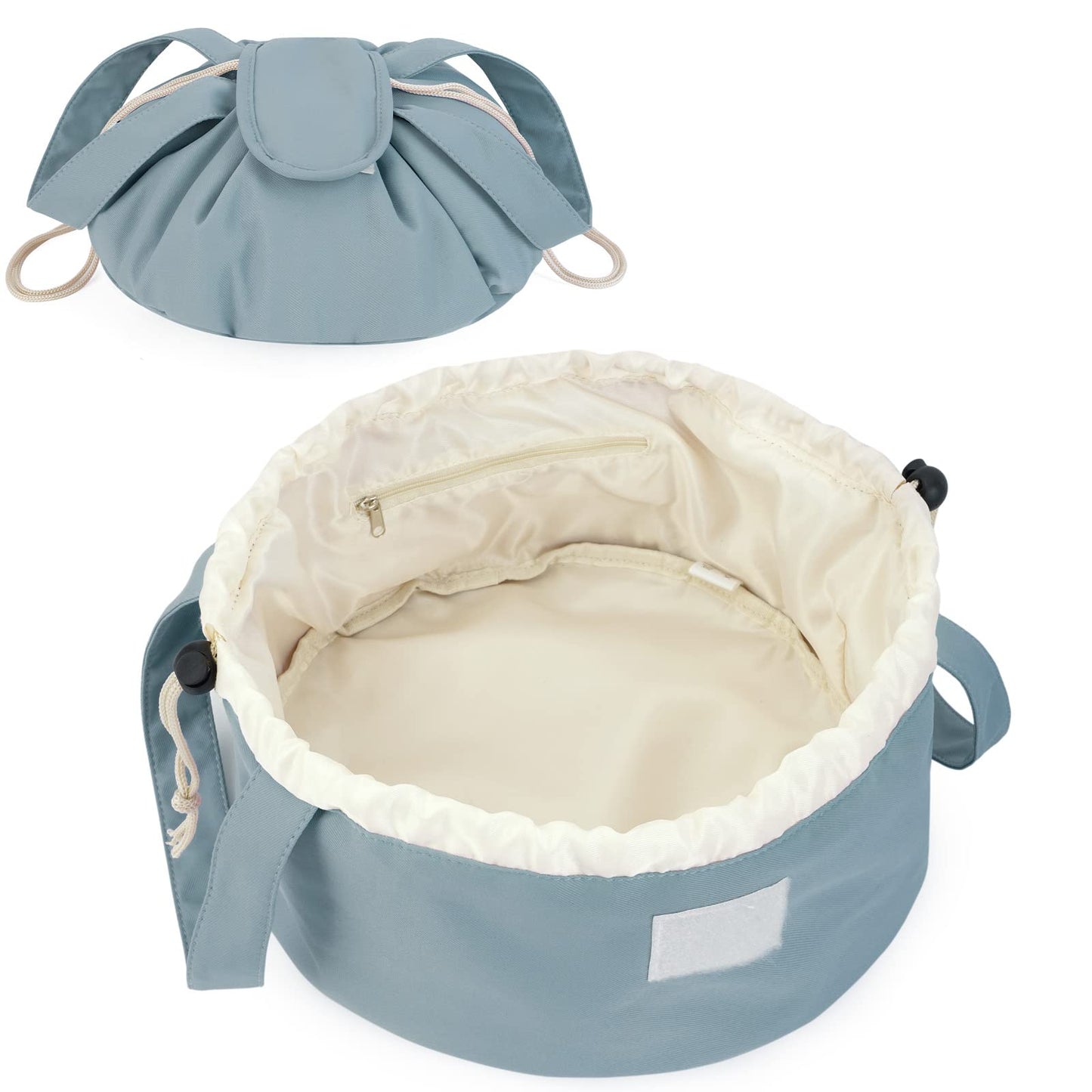 High-Capacity Barrel-Style Cosmetic Bag with Double Drawstring Closure - Water-Resistant, Padded Lining, V1107-CS-HZPSNDL