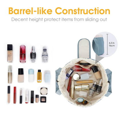 High-Capacity Barrel-Style Cosmetic Bag with Double Drawstring Closure - Water-Resistant, Padded Lining, V1107-CS-HZPSNDL