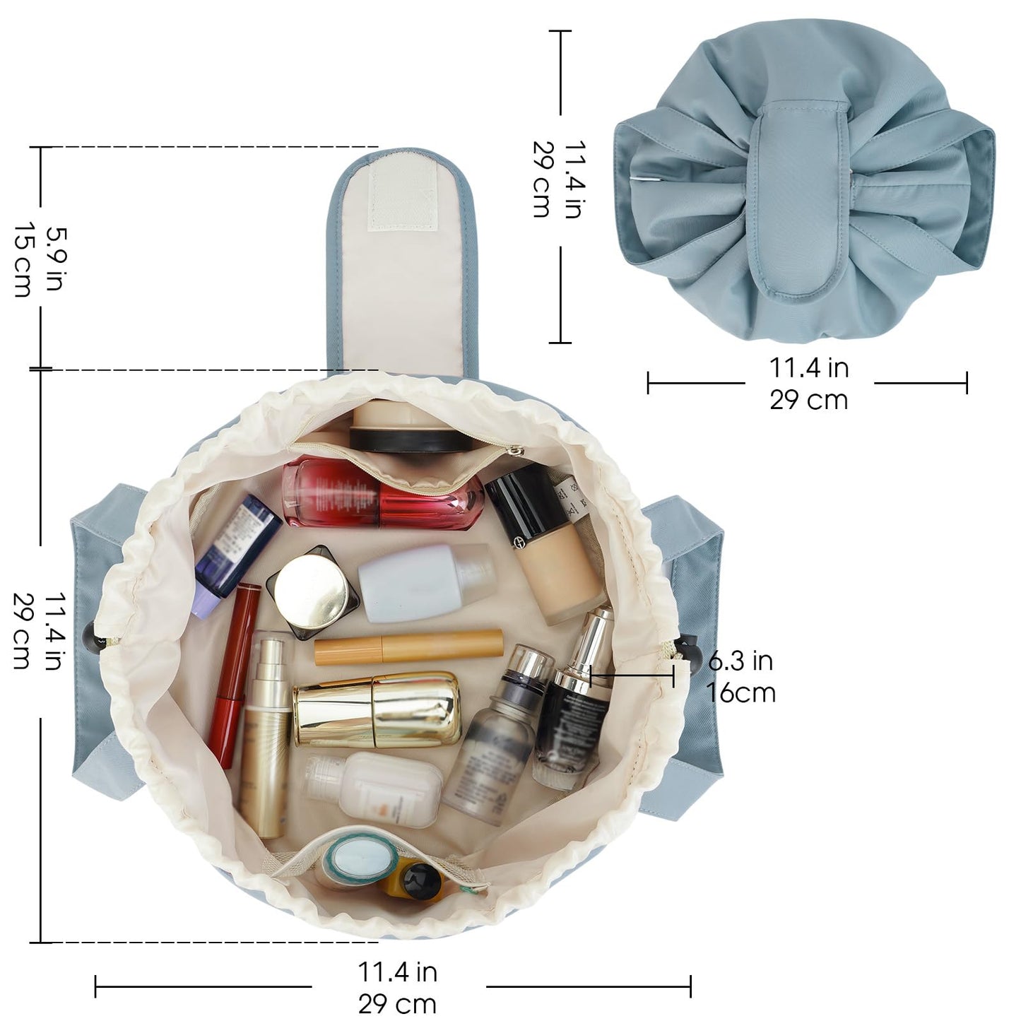 High-Capacity Barrel-Style Cosmetic Bag with Double Drawstring Closure - Water-Resistant, Padded Lining, V1107-CS-HZPSNDL