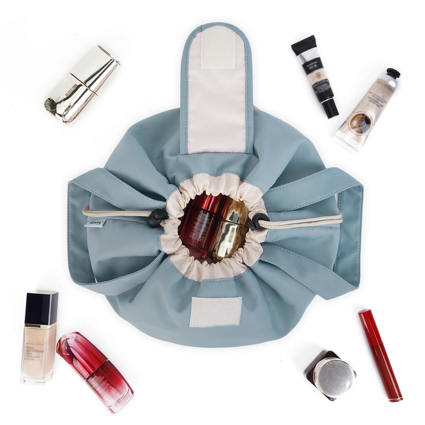 High-Capacity Barrel-Style Cosmetic Bag with Double Drawstring Closure - Water-Resistant, Padded Lining, V1107-CS-HZPSNDL