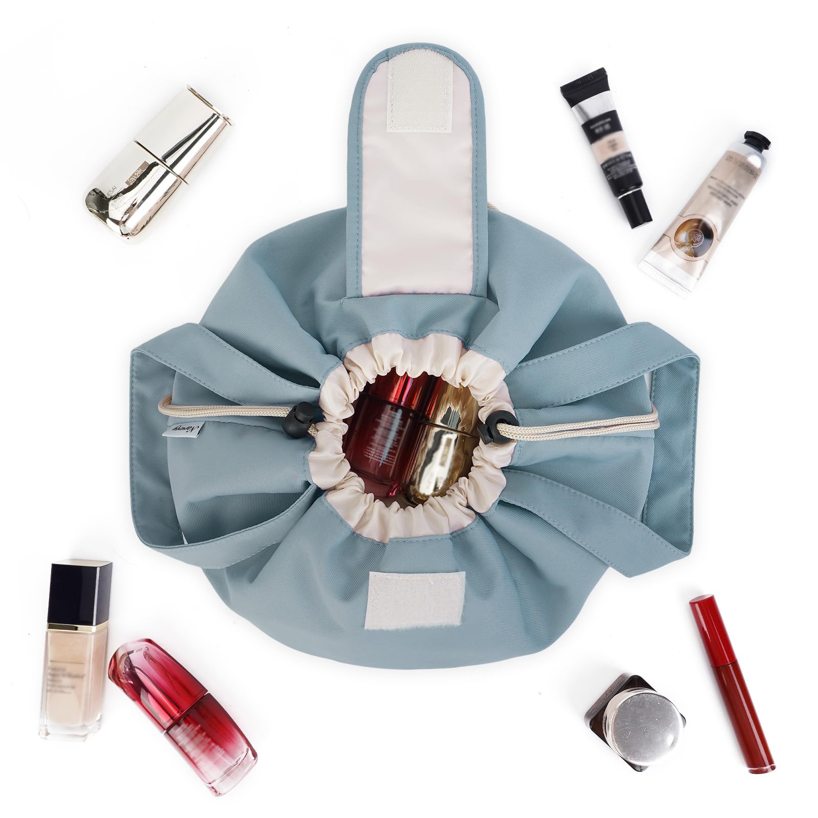 High-Capacity Barrel-Style Cosmetic Bag with Double Drawstring Closure - Water-Resistant, Padded Lining, V1107-CS-HZPSNDL