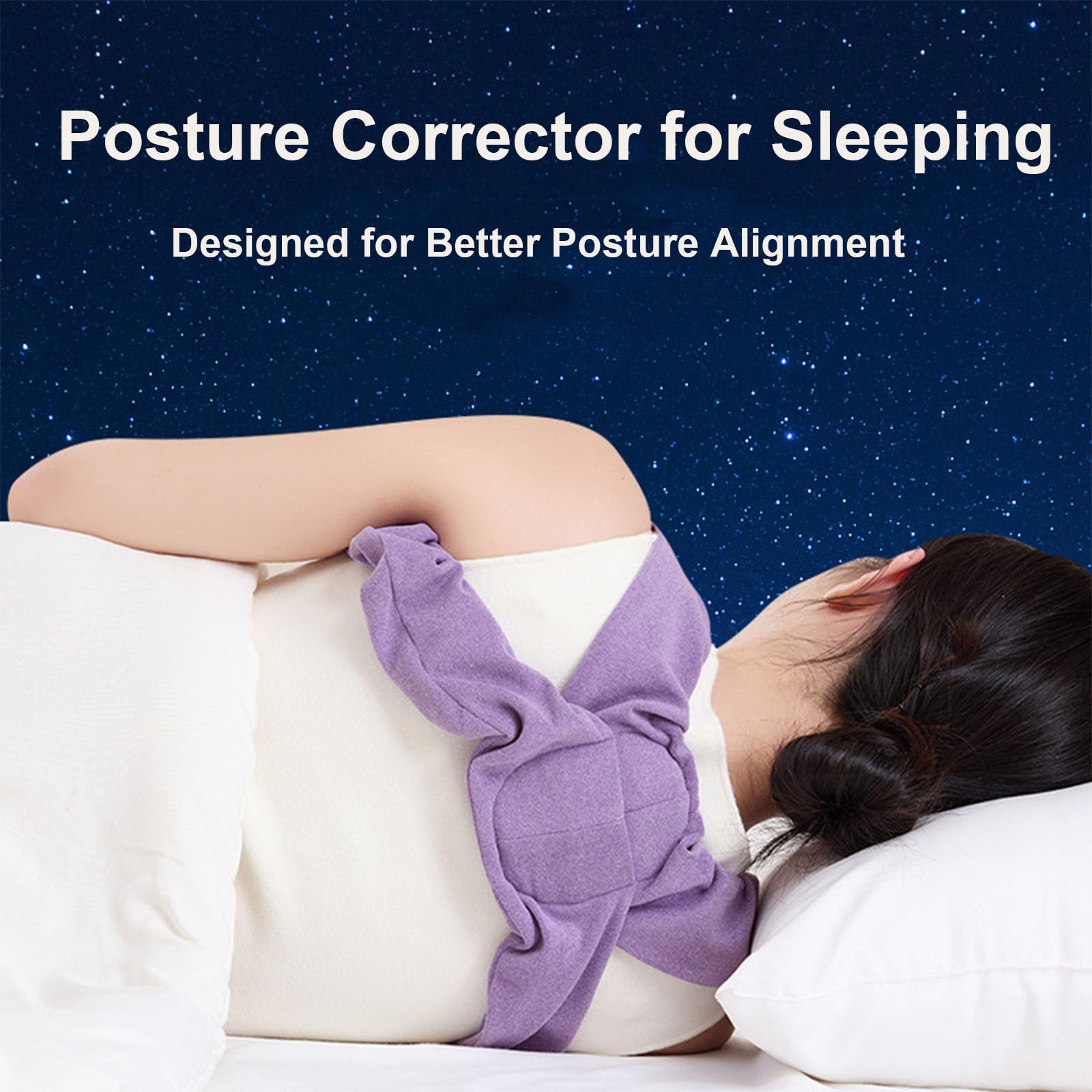 Sleep Posture Corrector for Women and Men - Shoulder Alignment Belt with Soft Cushion, Nighttime Back Support V1107-CS-JBJZQD