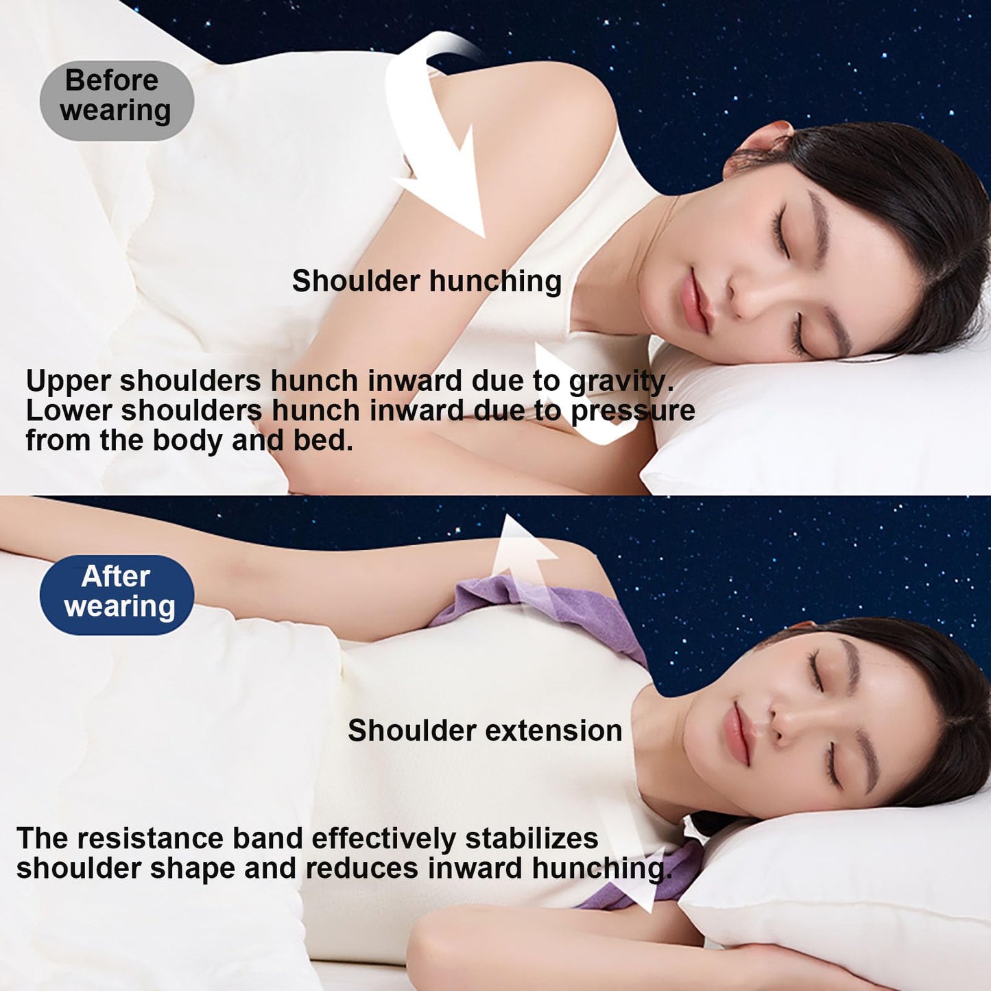 Sleep Posture Corrector for Women and Men - Shoulder Alignment Belt with Soft Cushion, Nighttime Back Support V1107-CS-JBJZQD