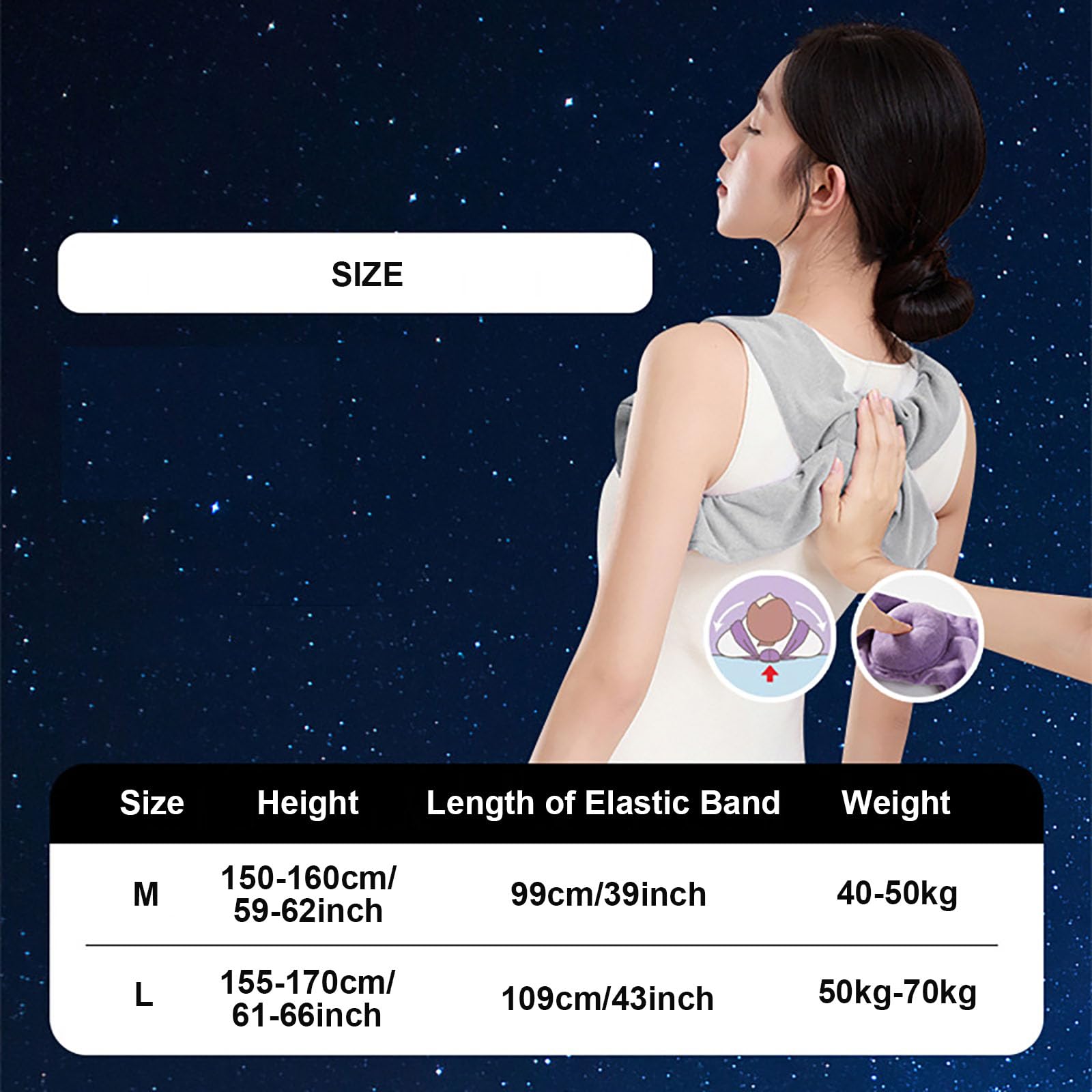 Sleep Posture Corrector for Women and Men - Shoulder Alignment Belt with Soft Cushion, Nighttime Back Support V1107-CS-JBJZQD