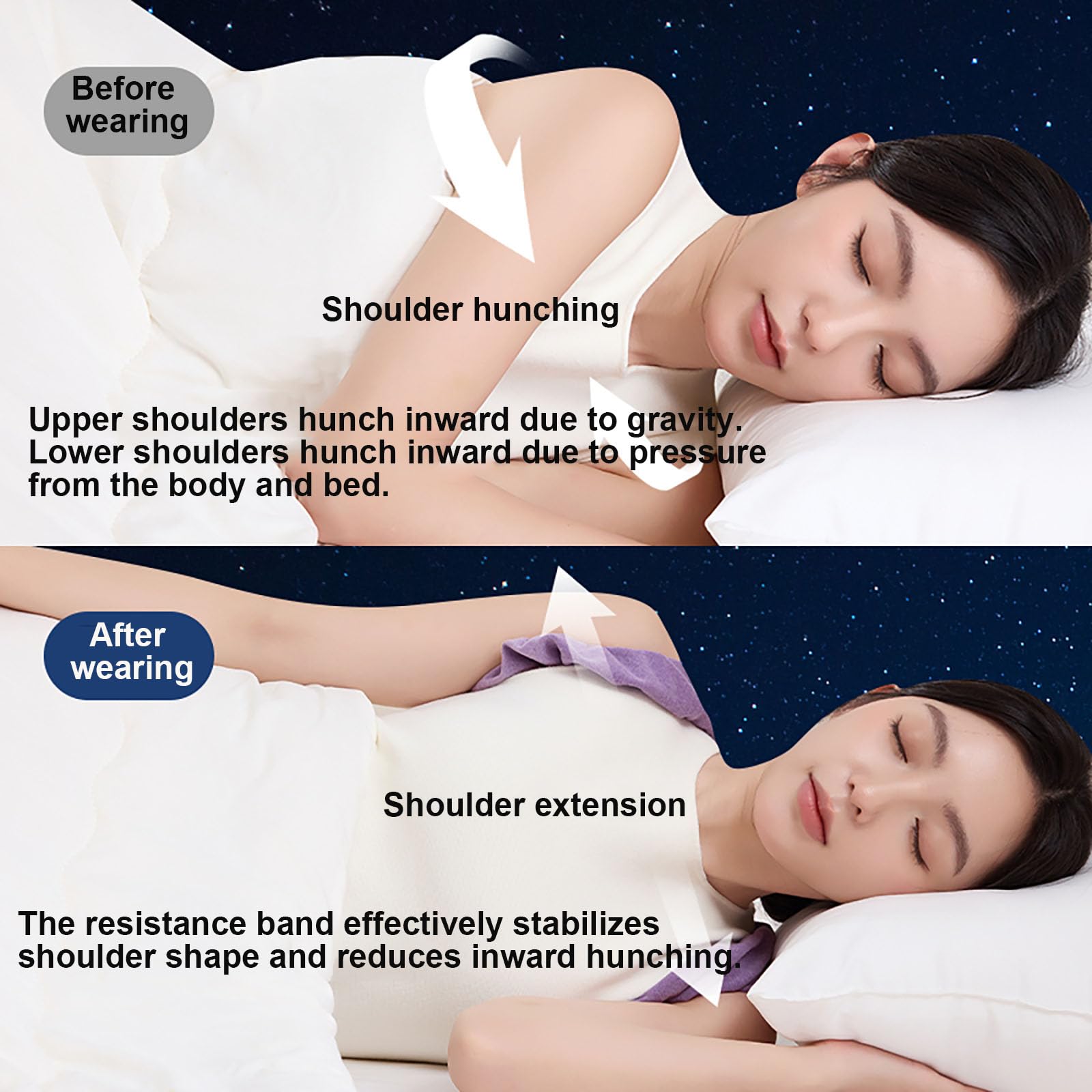 Sleep Posture Corrector for Women and Men - Shoulder Alignment Belt with Soft Cushion, Nighttime Back Support V1107-CS-JBJZQZ