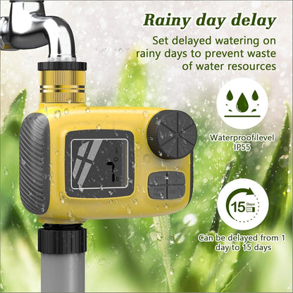 Smart Outdoor Watering Timer with Rain Delay & Manual Mode - Automatic Garden Irrigation Controller for Lawn, V1107-CS-JHDSQ