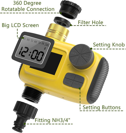 Smart Outdoor Watering Timer with Rain Delay & Manual Mode - Automatic Garden Irrigation Controller for Lawn, V1107-CS-JHDSQ