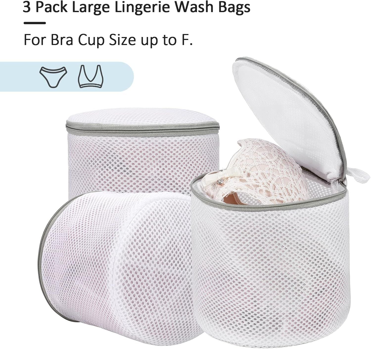 3-Pack Bra Laundry Wash Bags with Support Frame, Delicate Lingerie Mesh Bags for Machine Washing, V1107-CS-JHNYXYD