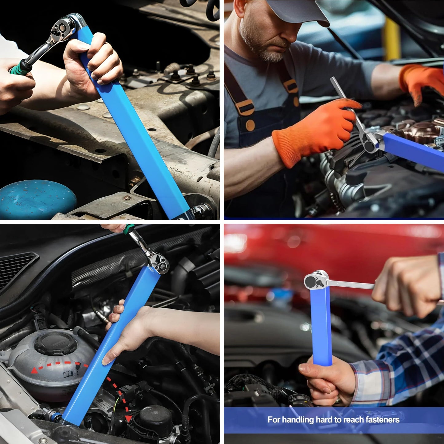 Blue Offset Extension Wrench Set - 15.35" Long, 1/4", 3/8", 1/2" Square Drive Adapters & 1/4" Socket | Ideal V1107-CS-JLYCBS