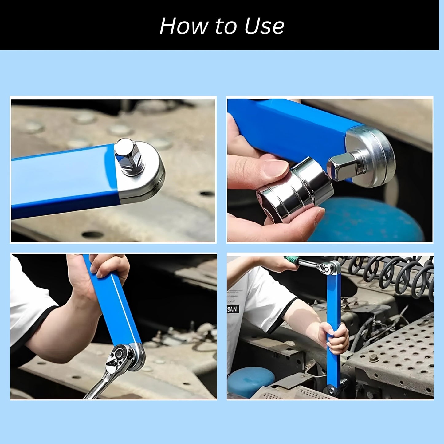 Blue Offset Extension Wrench Set - 15.35" Long, 1/4", 3/8", 1/2" Square Drive Adapters & 1/4" Socket | Ideal V1107-CS-JLYCBS